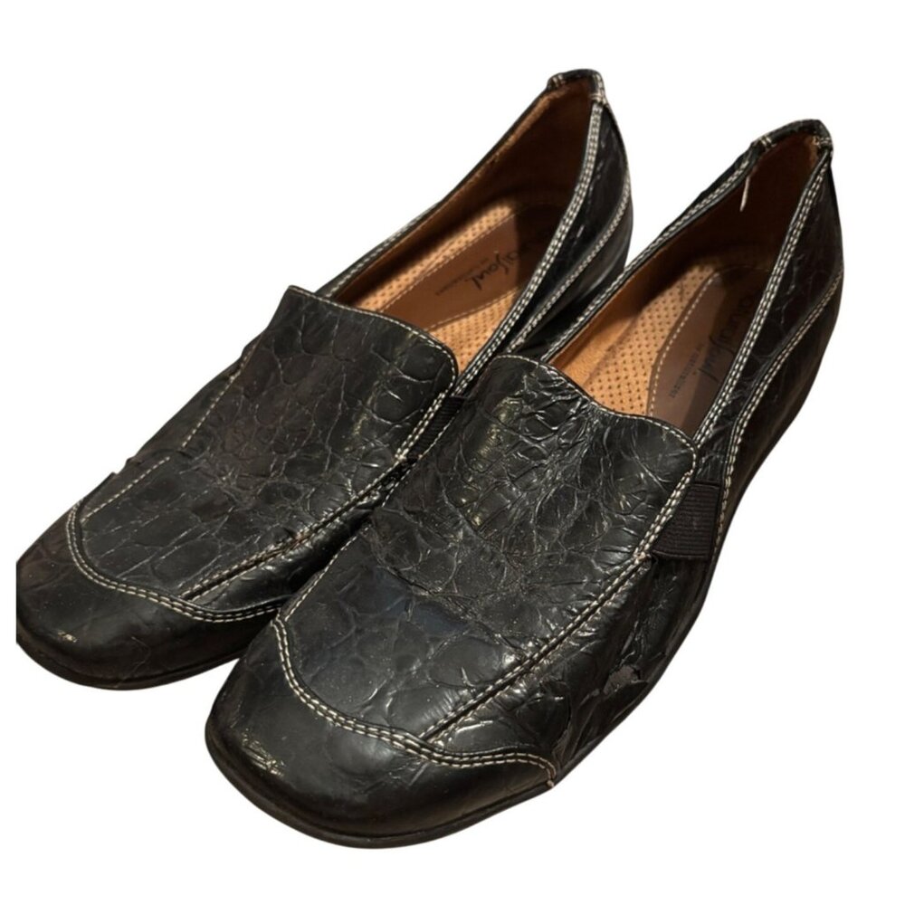 Natural Soul By Naturalizer Womens Black Croc-Embossed Slip-On Loafers Sz 8.5